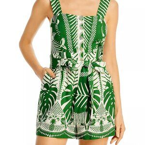 Farm Rio green macaw elegance mixed palm romper Large L